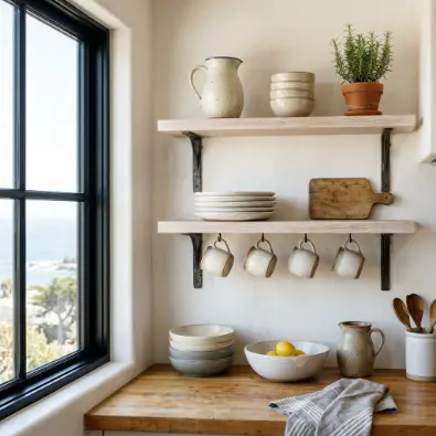 1. Whitewashed Oak Open Shelving