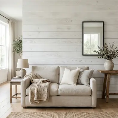 1. Whitewashed Shiplap Accent Wall
