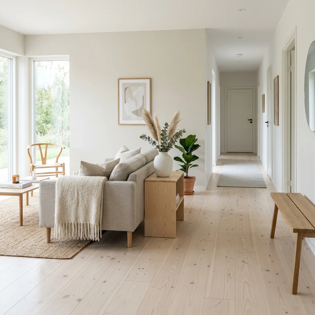 1. Pale Birch or Ash Wood Flooring Throughout