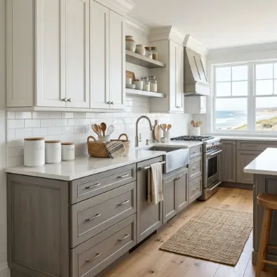 10. Driftwood Grey Lower Cabinets with White Uppers