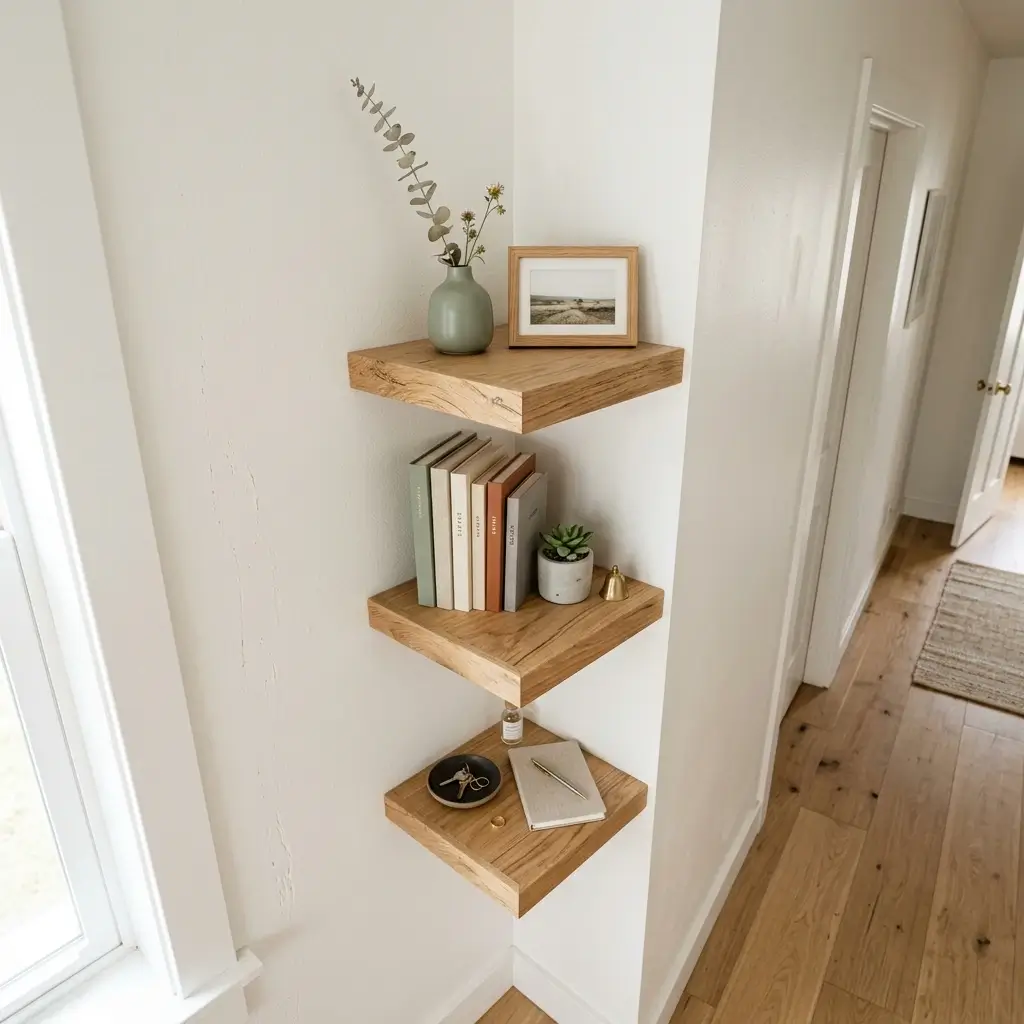 10. Small-Space Shelf Decor Vertical Corner Shelving