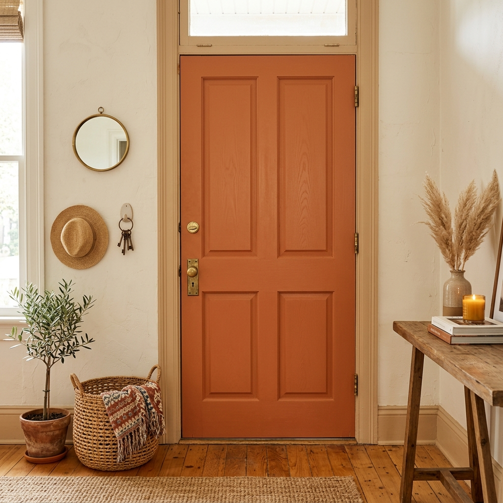 10. Warm Clay Painted Front Door Seen from Inside