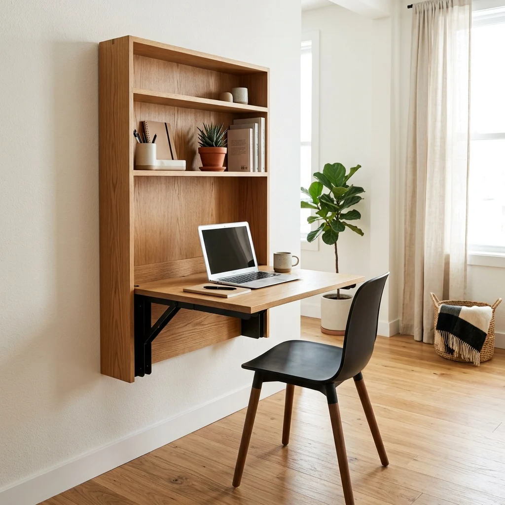 12. Fold-Down Murphy Desk Built Into a Wall Unit
