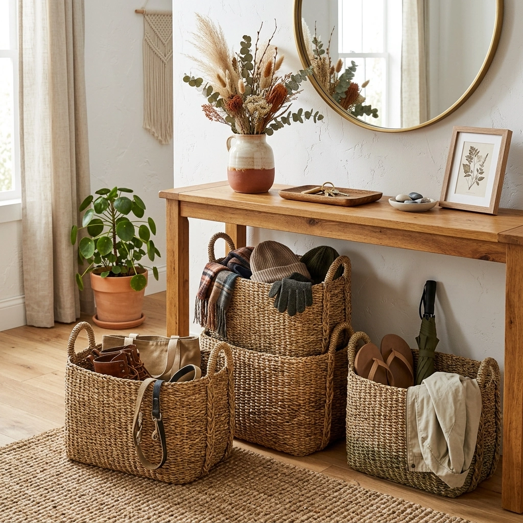 13. Woven Seagrass Baskets for Catch-All Storage