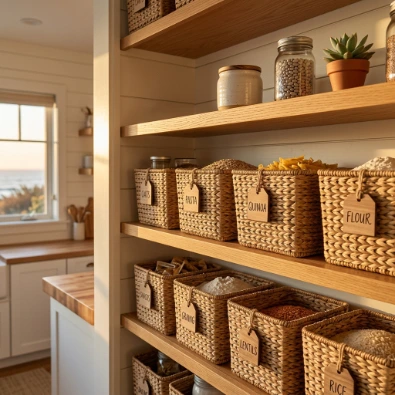 13. Woven Seagrass Baskets for Pantry Storage
