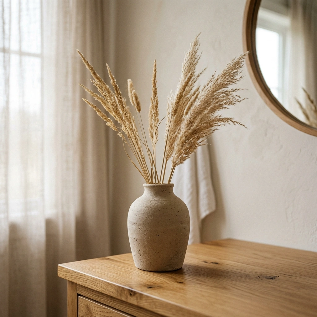 14. A Single Ceramic Vase with Dried Coastal Grass