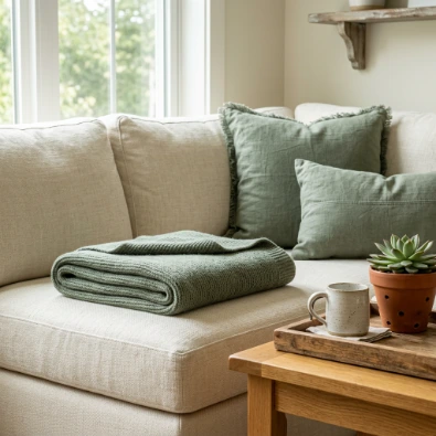 15. Sage Green Accent Pillows and Throws
