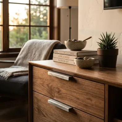 2. Walnut Wood Paired with Brushed Steel for a Modern Material Palette