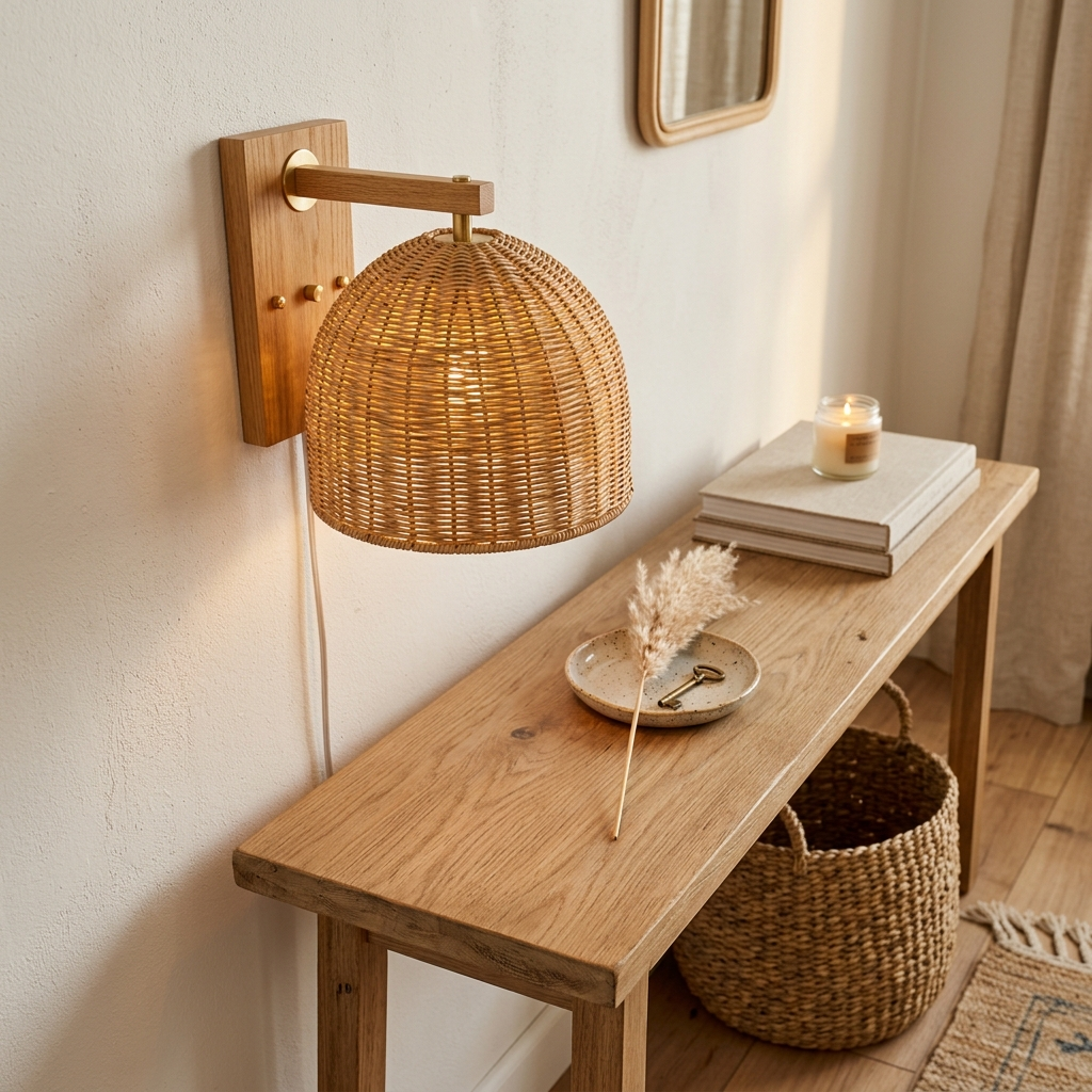 3. Woven Rattan Wall Sconce for Soft Ambient Glow