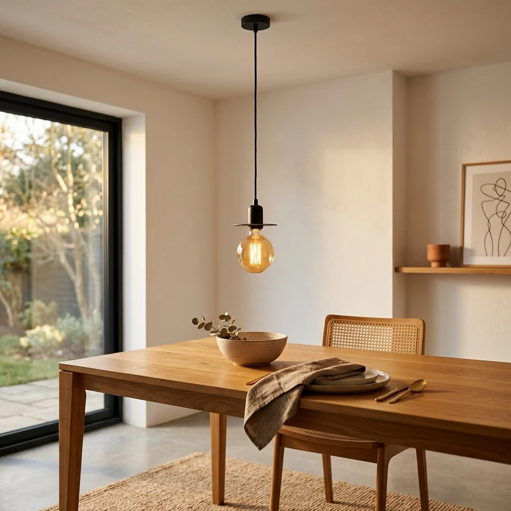 3. Sculptural Single-Bulb Pendant as the Room's Only Light Feature