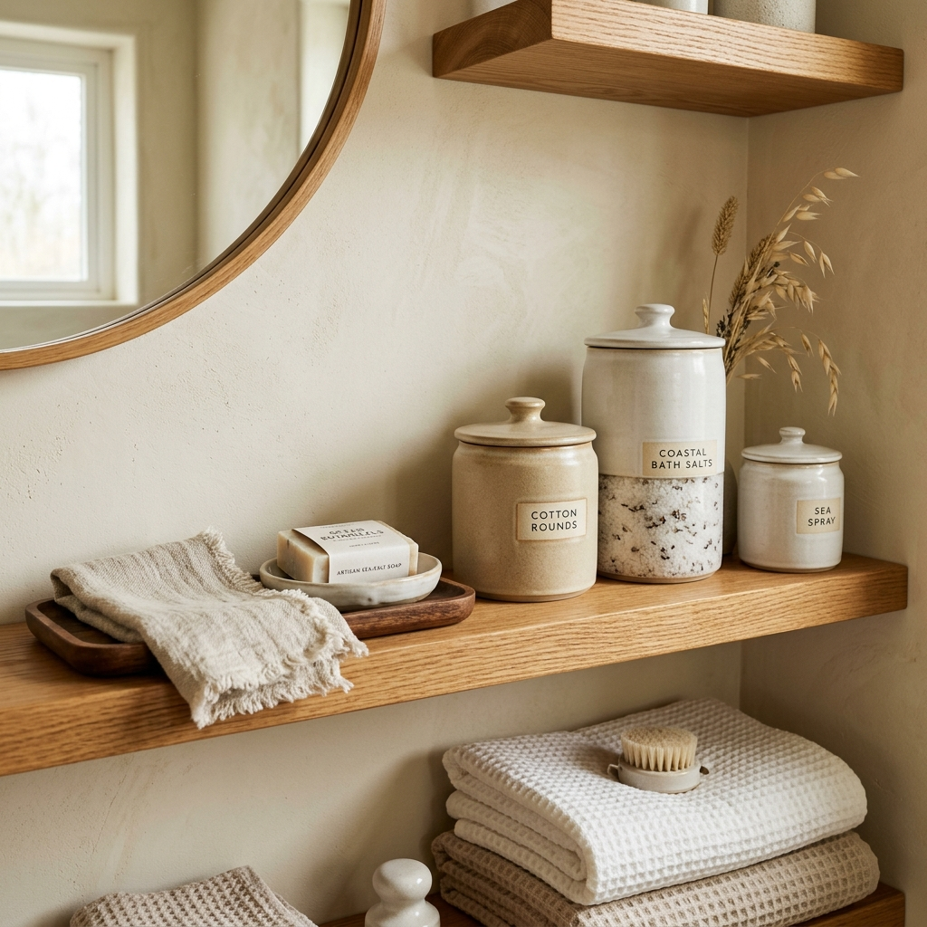 4. Ceramic Apothecary Jars Styled on Open Shelving