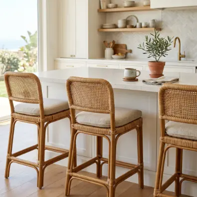 5. Rattan Counter Stools with Woven Backs