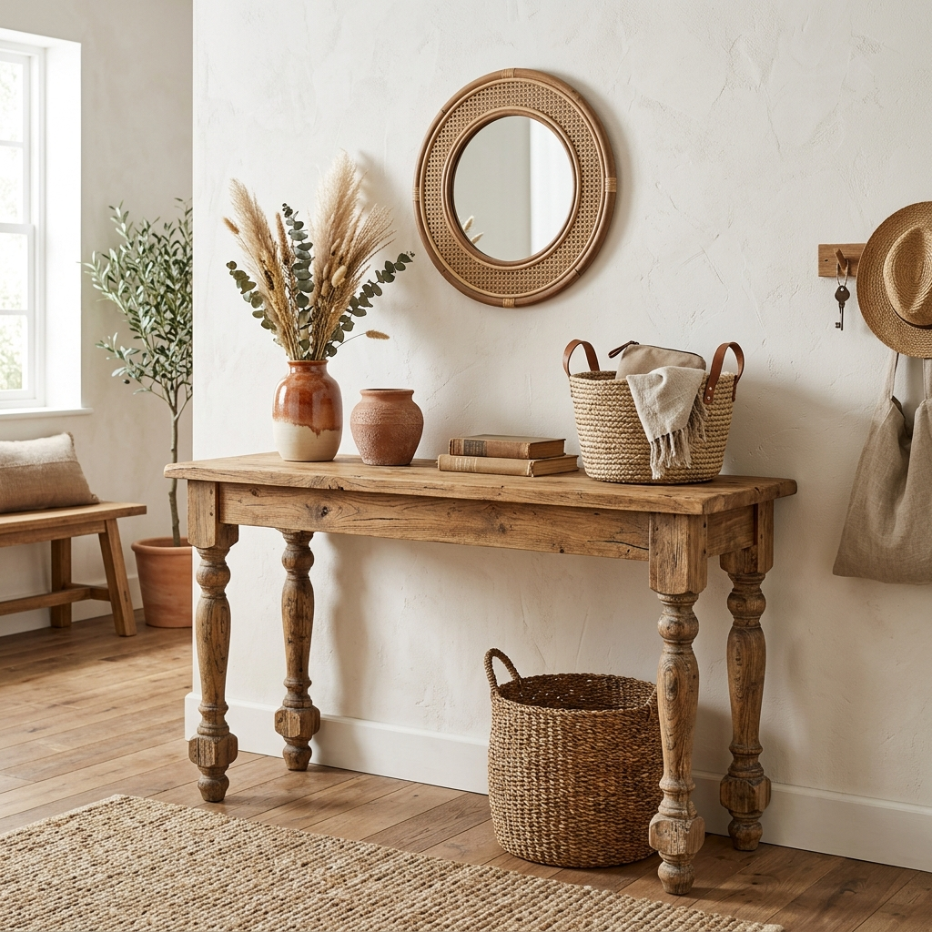 5. Reclaimed Wood Console with Turned Legs