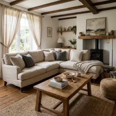 5. Slipcovered Sectional with Turned Legs