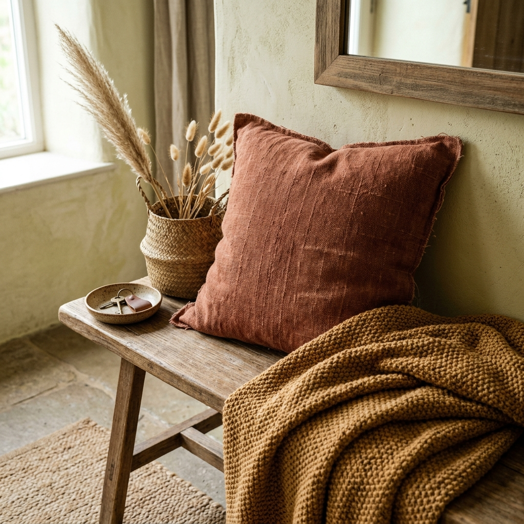6. Sun-Faded Rust and Mustard Textile Layering