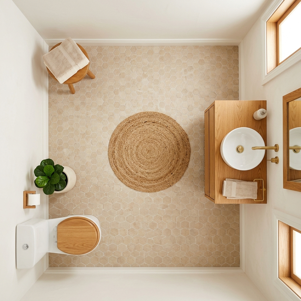 6. Warm White Walls with Sandy Beige Tile Floor