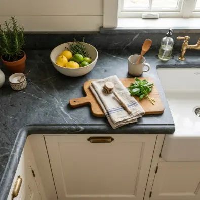 7. Honed Marble or Soapstone Countertops