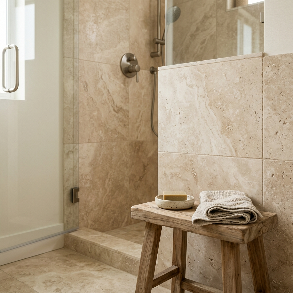 7. Honed Travertine Shower Surround