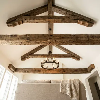 7. Reclaimed Wood Beam Ceiling