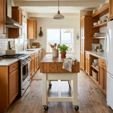 8. Galley Kitchen Zoned by a Butcher-Block Island