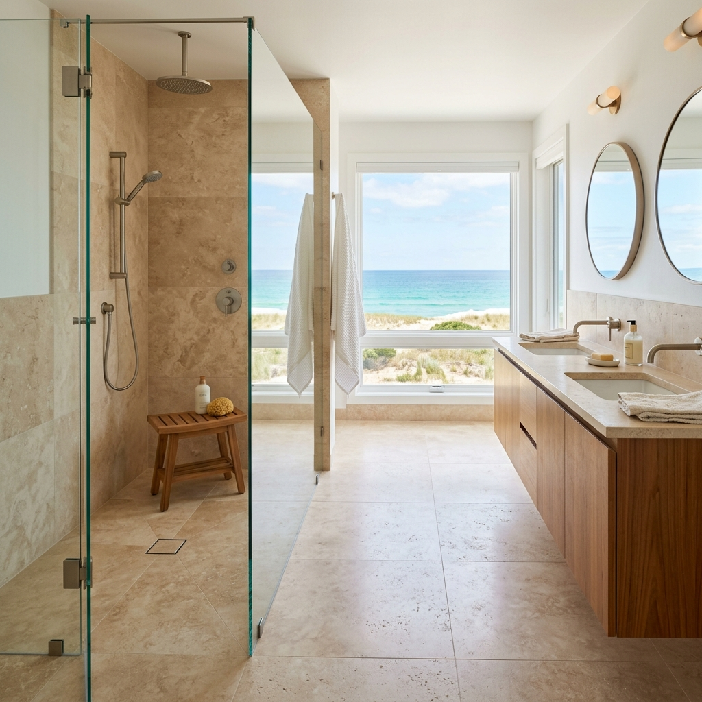 8. Wet Room Zoning with a Glass Partition for Flow
