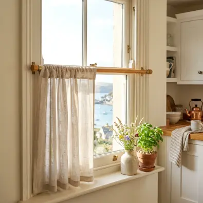 9. Linen Café Curtains Instead of Blinds