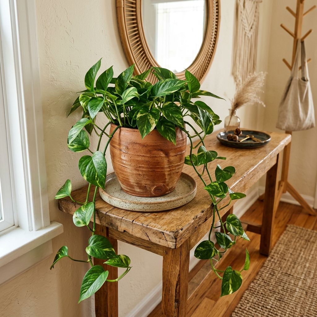 9. Trailing Pothos in a Hand-Thrown Ceramic Pot