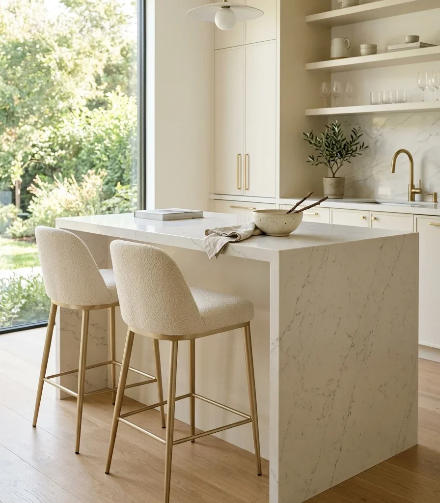 1. Install a Seamless Quartz Waterfall Island