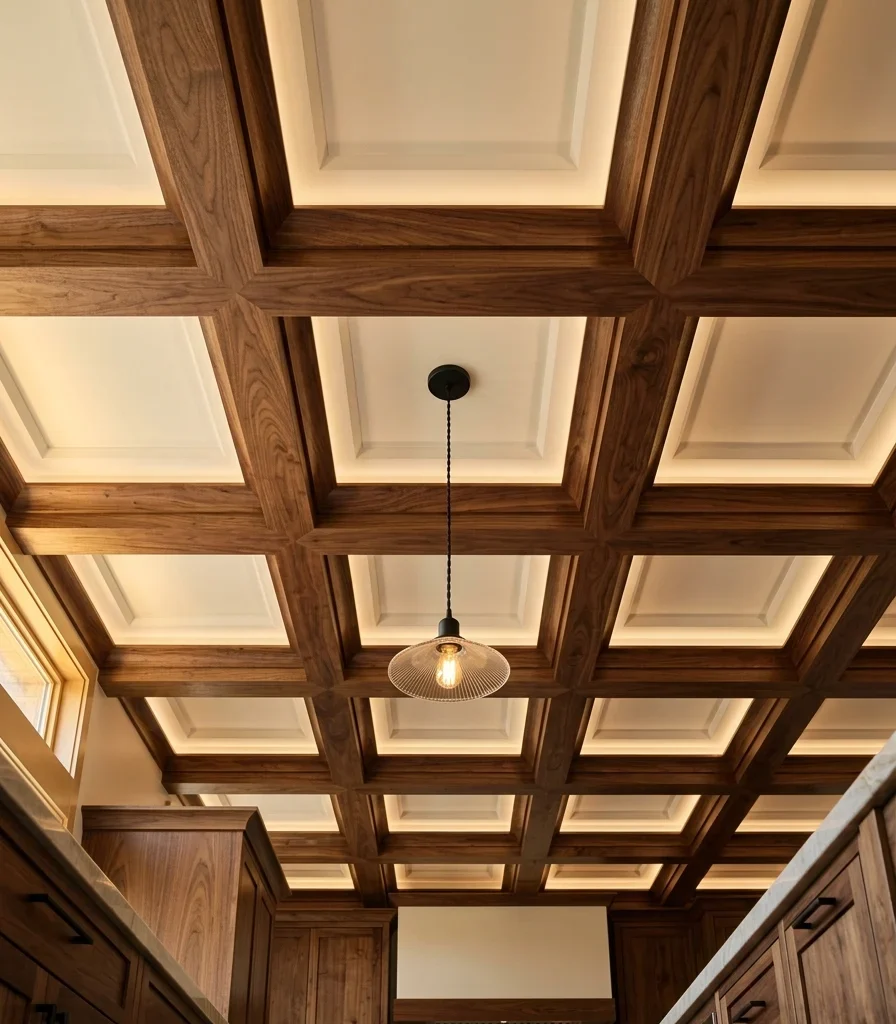 1. Build a Coffered Ceiling With Walnut Beams