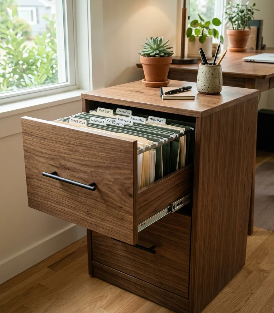 1. Choose a Walnut Filing Cabinet With Soft-Close Drawers