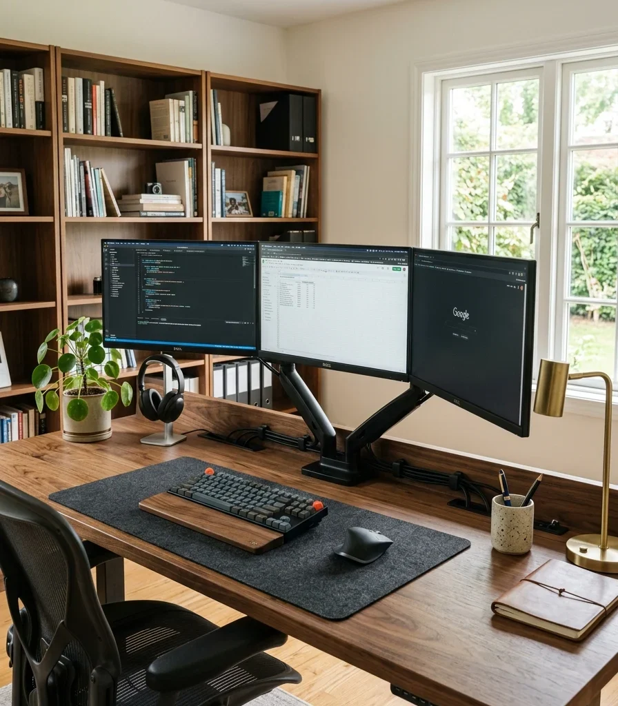 1. Choose an Extra-Deep Walnut Desk to Support Multiple Screens