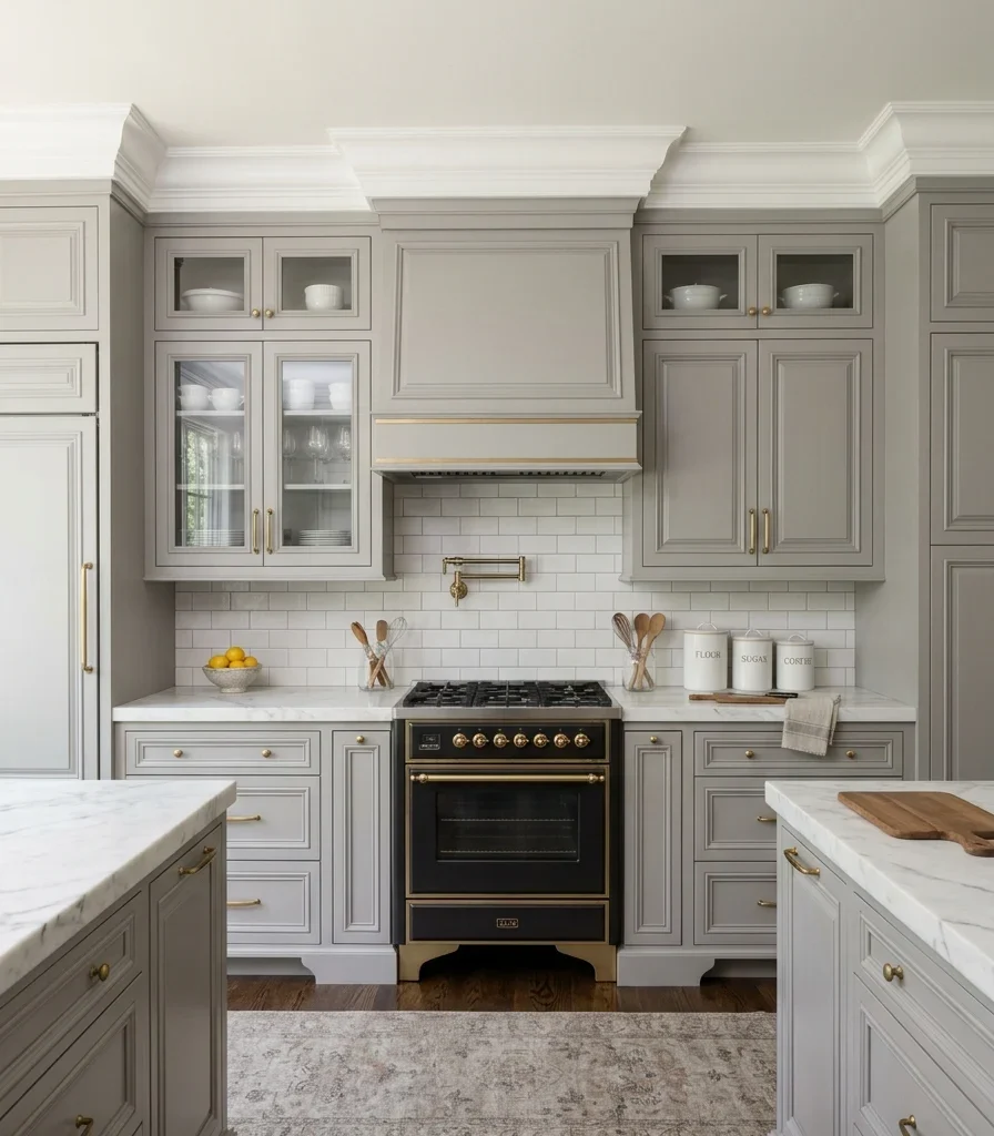 1. Soft Dove Gray Cabinetry With Classic White Trim