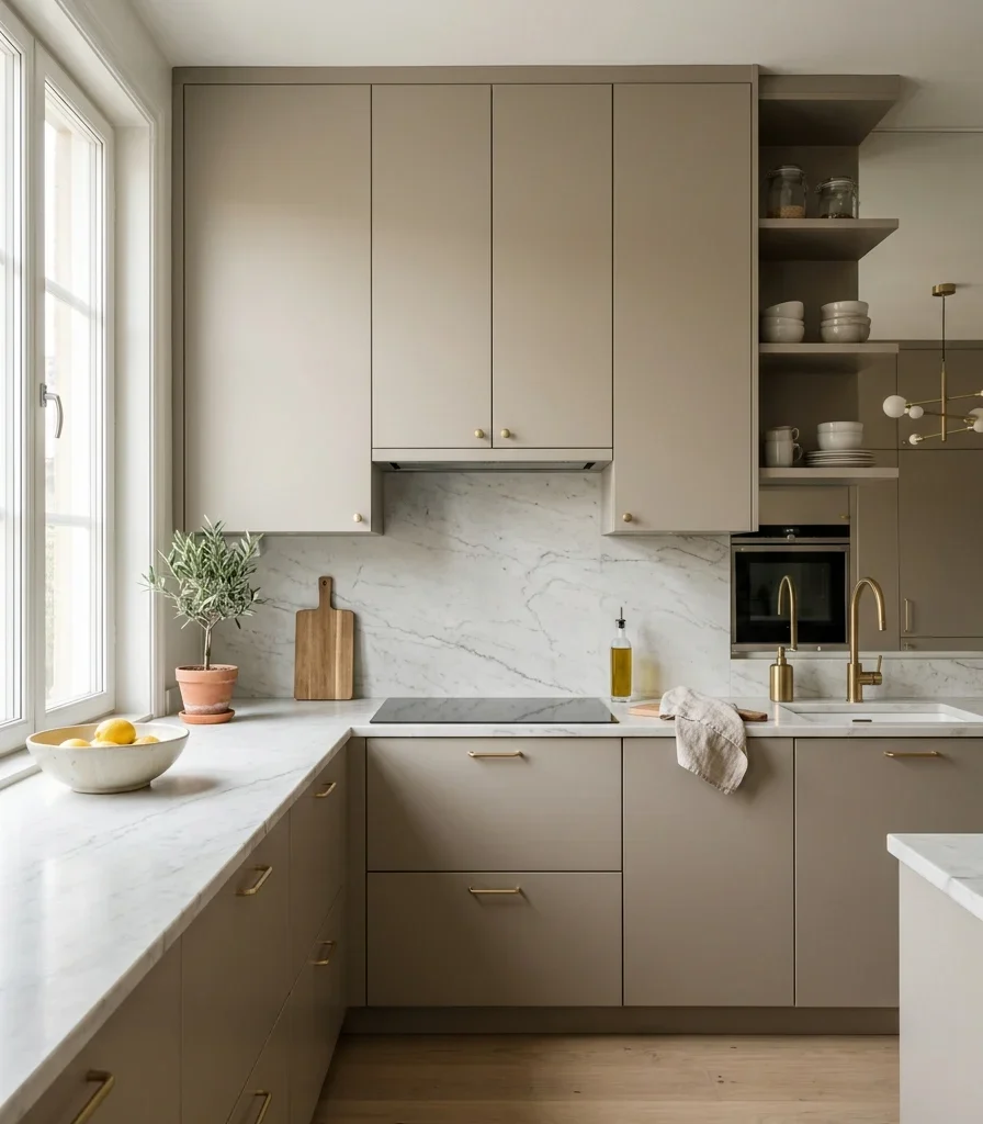 1. Warm Greige Cabinetry as a Quiet Luxury Backdrop