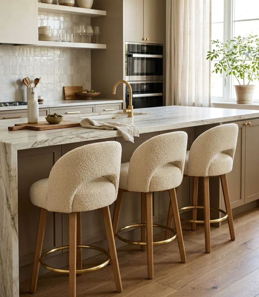 10. Boucle Upholstered Barstools for Textural Softness
