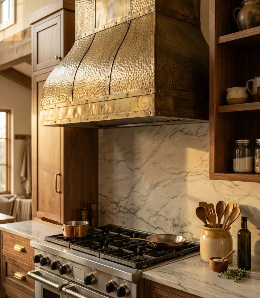 10. Install a Hand-Hammered Brass Range Hood