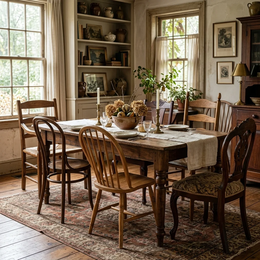10. Mismatched Dining Chairs Collected Over Time