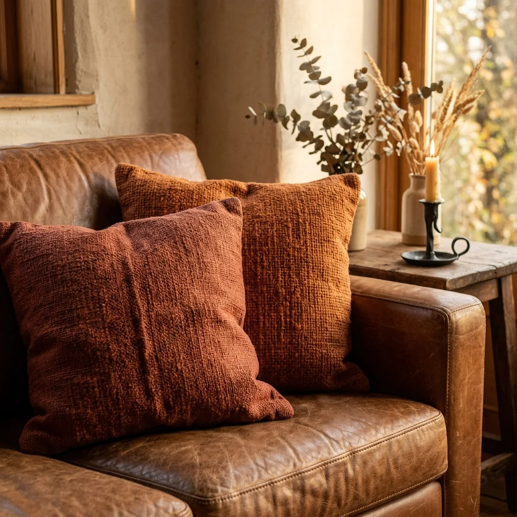 10. Rust and Terracotta Textile Accents