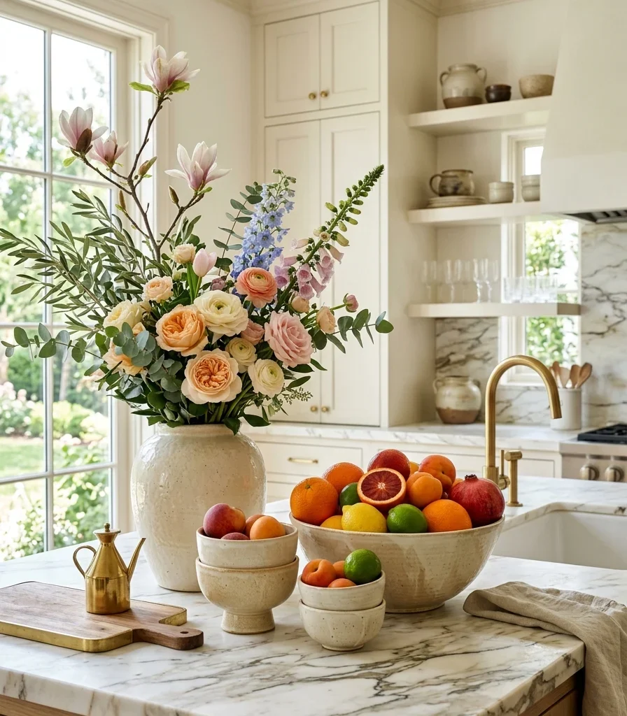 10. Style a Sculptural Fruit and Botanical Display Station