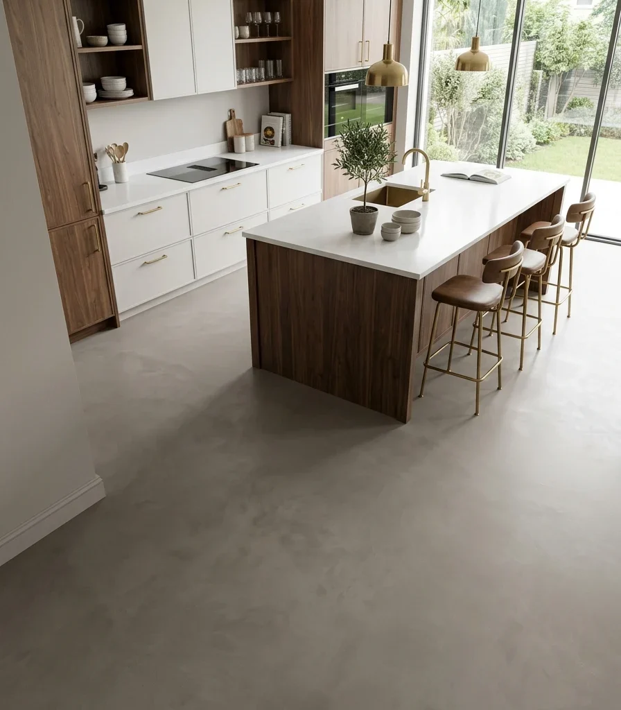 11. Poured Microcement Flooring for a Seamless Look