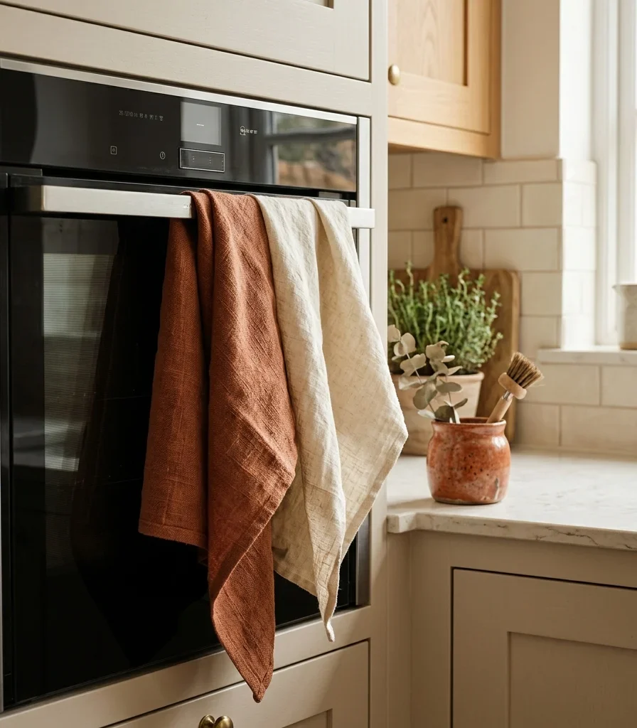 11. Use Cream and Terracotta Linen Tea Towels as a Color Cue