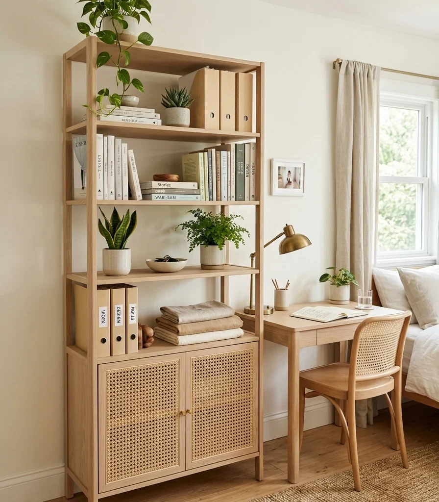 12. Add a Narrow Cane Vertical Shelving Unit
