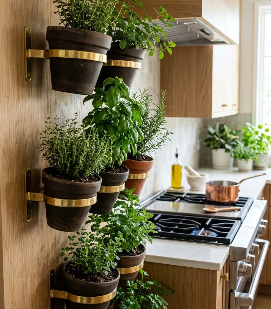 12. A Living Herb Wall for Biophilic Contrast
