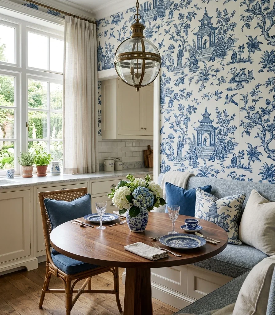 12. A Toile or Chinoiserie Wallpaper Accent
