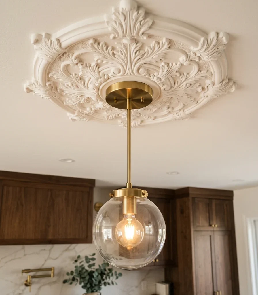 12. Add a Decorative Ceiling Medallion Behind the Pendant