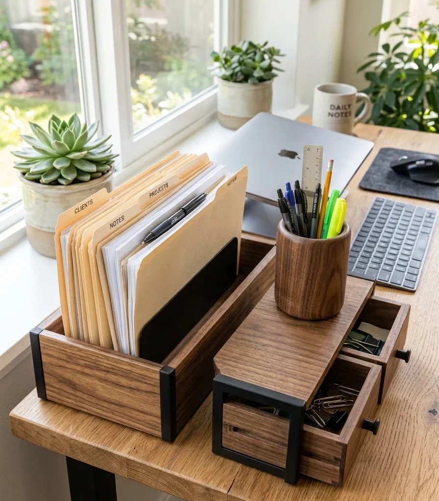 12. Add a Desk Organizer Trio for a Clutter-Free Surface