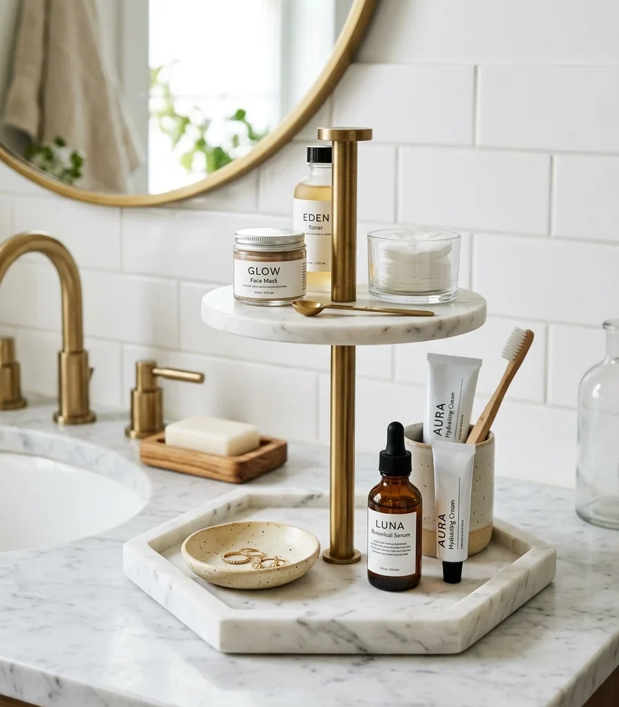 12. Add a Tiered Countertop Organizer Tray for Daily Essentials
