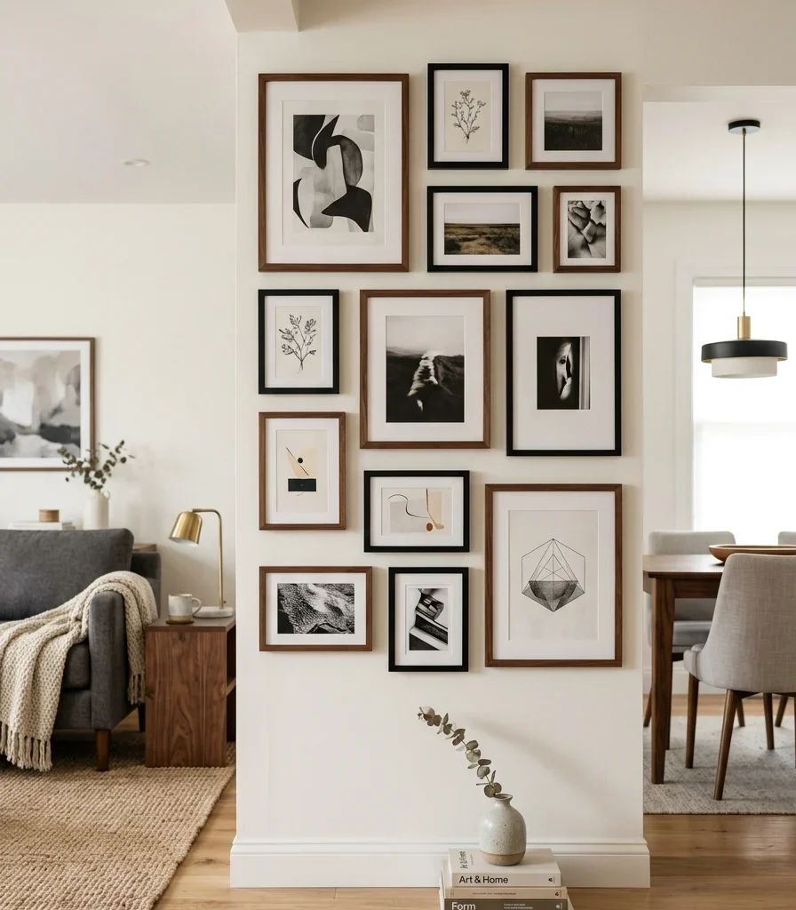 12. Build a Cohesive Gallery Wall Bridging Two Zones