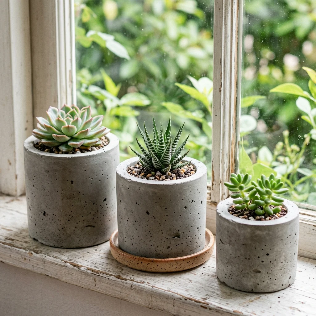 12. DIY Concrete Planters From Household Molds