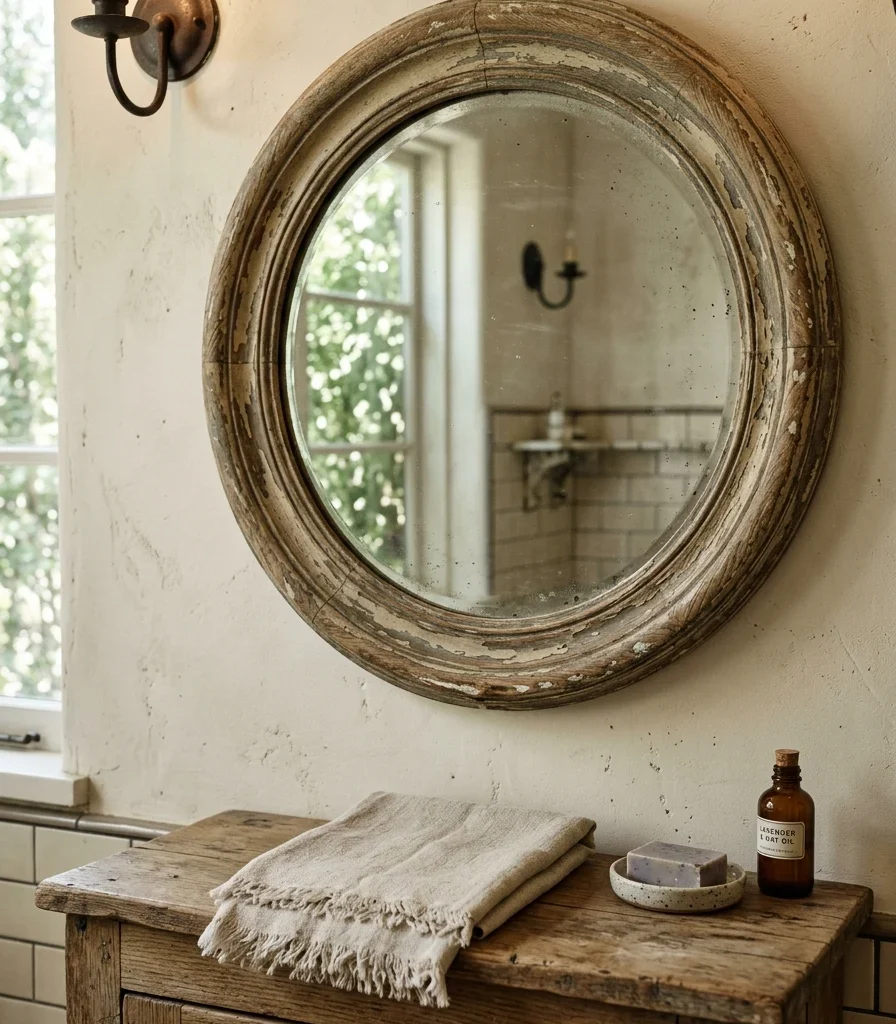 12. Hang a Vintage Mirror in a Distressed Wood Frame