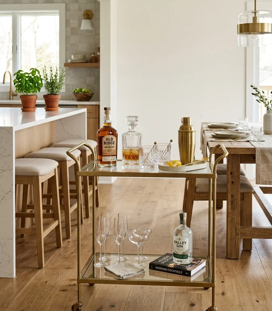 12. Position a Bar Cart as a Serving Bridge Between Zones